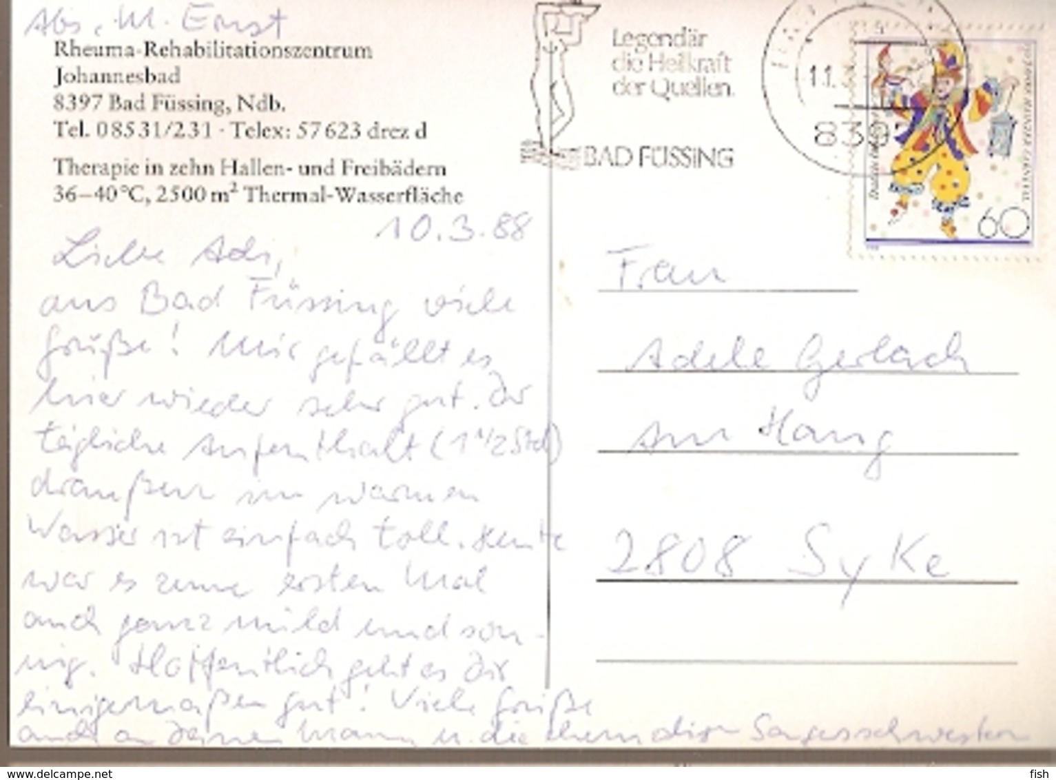 Germany & Circulated, Bad Füssing, Rheuma Rehabilitationszentrum,  Syke 1989 (7506) - Bad Fuessing