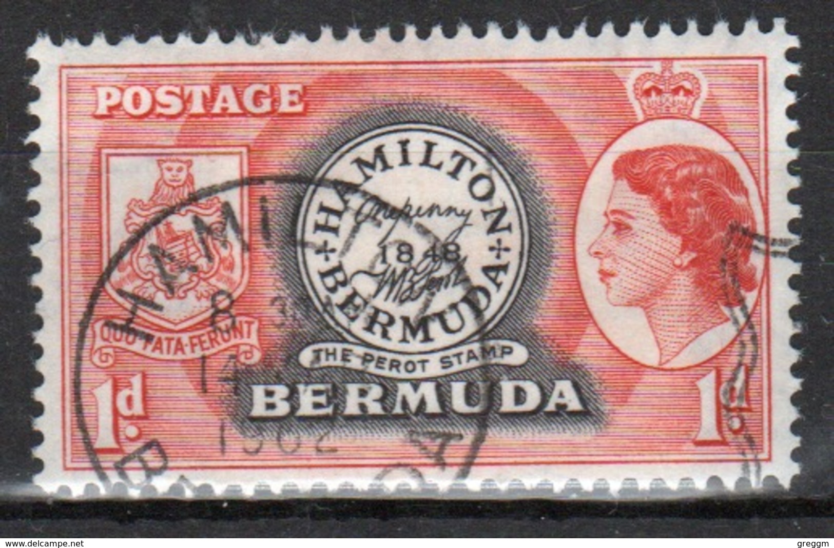 Bermuda Elizabeth II One Penny Single Stamp From The 1953 Definitive Set. - Bermuda