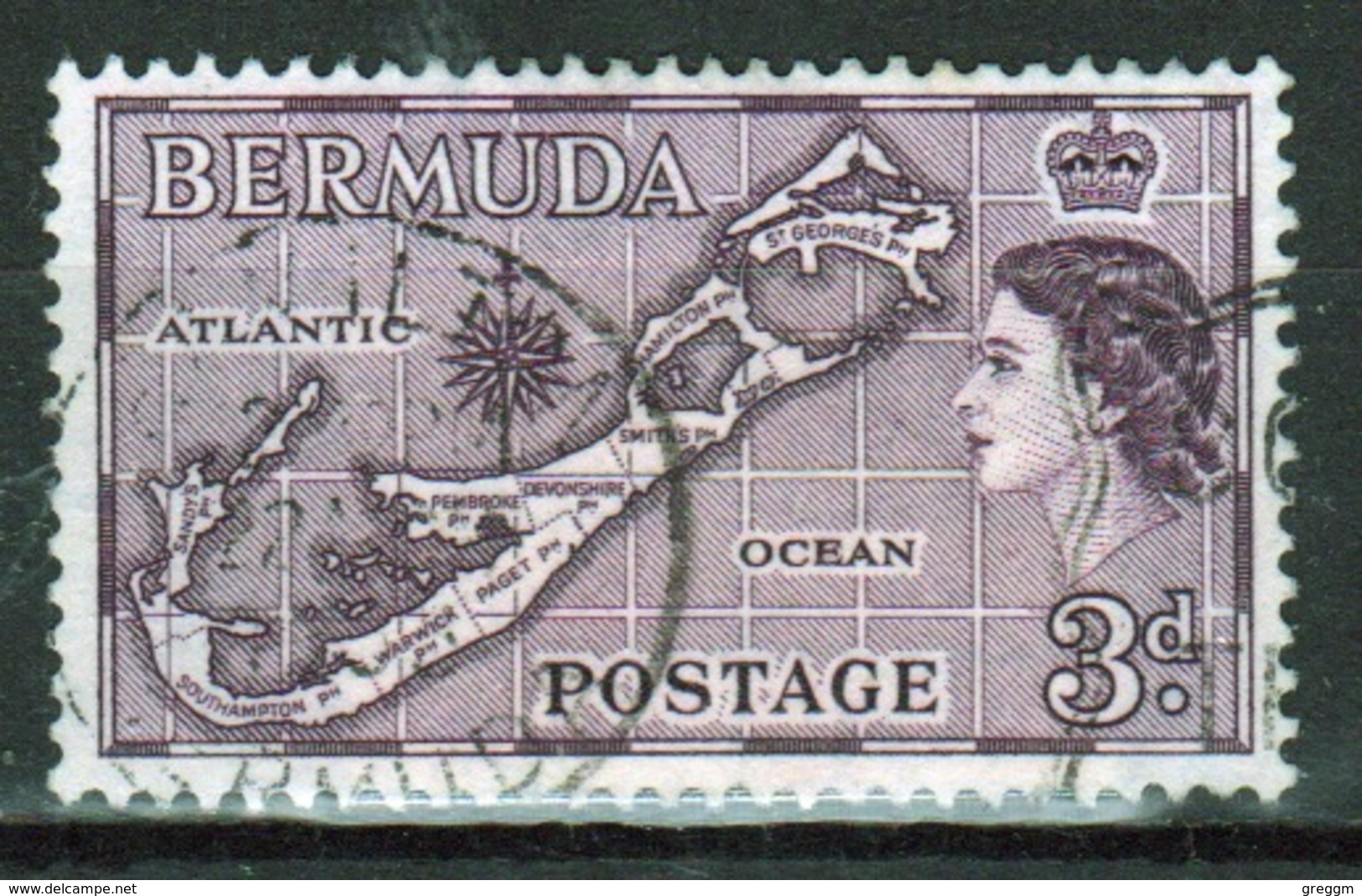 Bermuda Elizabeth II 3d Single Stamp From The 1953 Definitive Set. - Bermudas