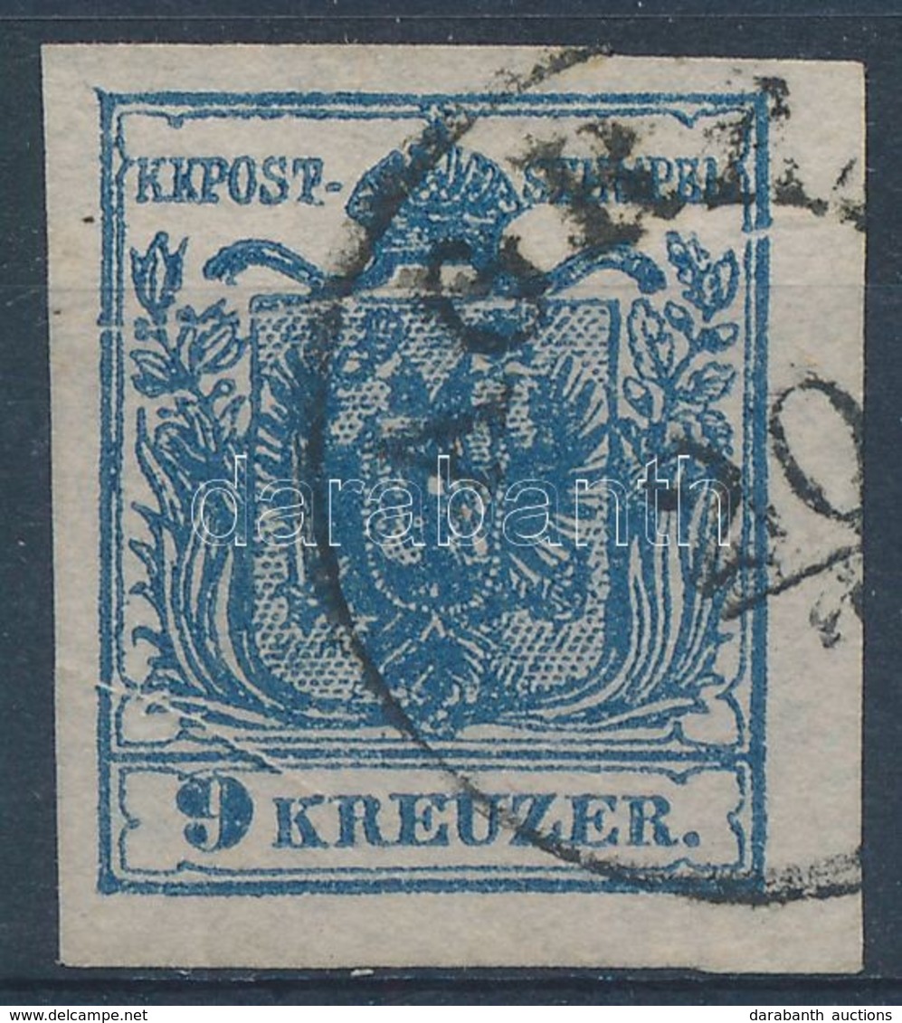 O 1850 9kr HP III. Sötétkék Bélyeg Papírránccal 'AGRA(M)'  Certificate: Steiner - Other & Unclassified