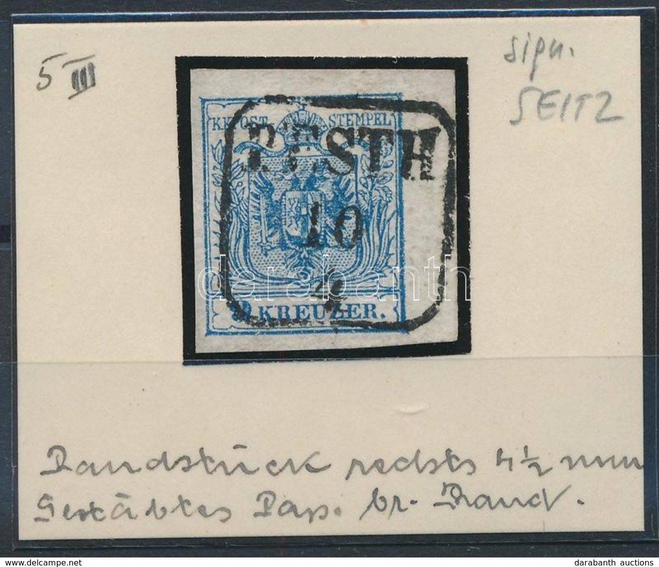 O 1850 9kr HP III. 5 Mm ívszéllel 'PESTH'  Signed: Seitz - Other & Unclassified