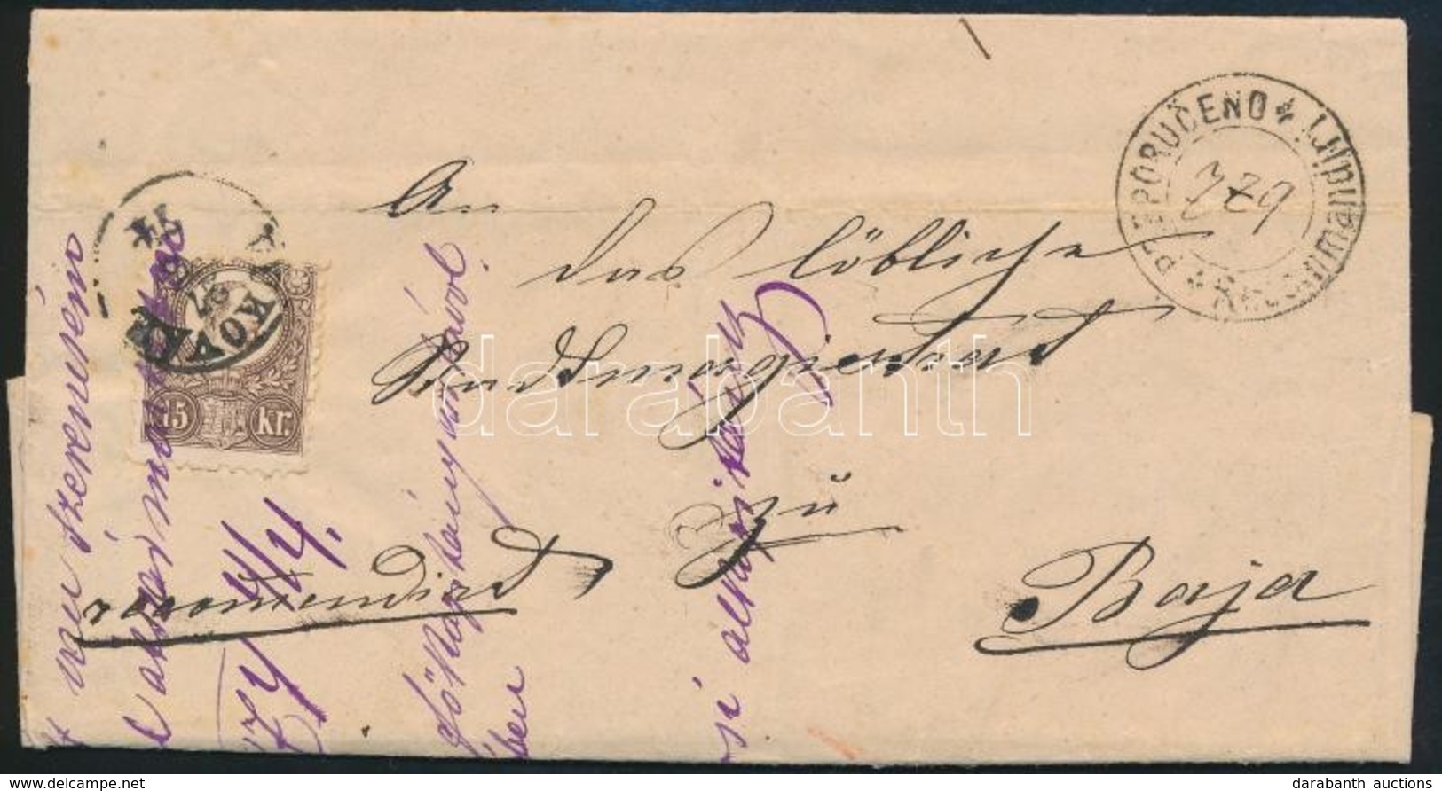 1874 Réznyomat 15kr Ajánlott Levélen / Mi 12 On Registered Cover 'VUKOVÁR' -'BAJA' - Other & Unclassified