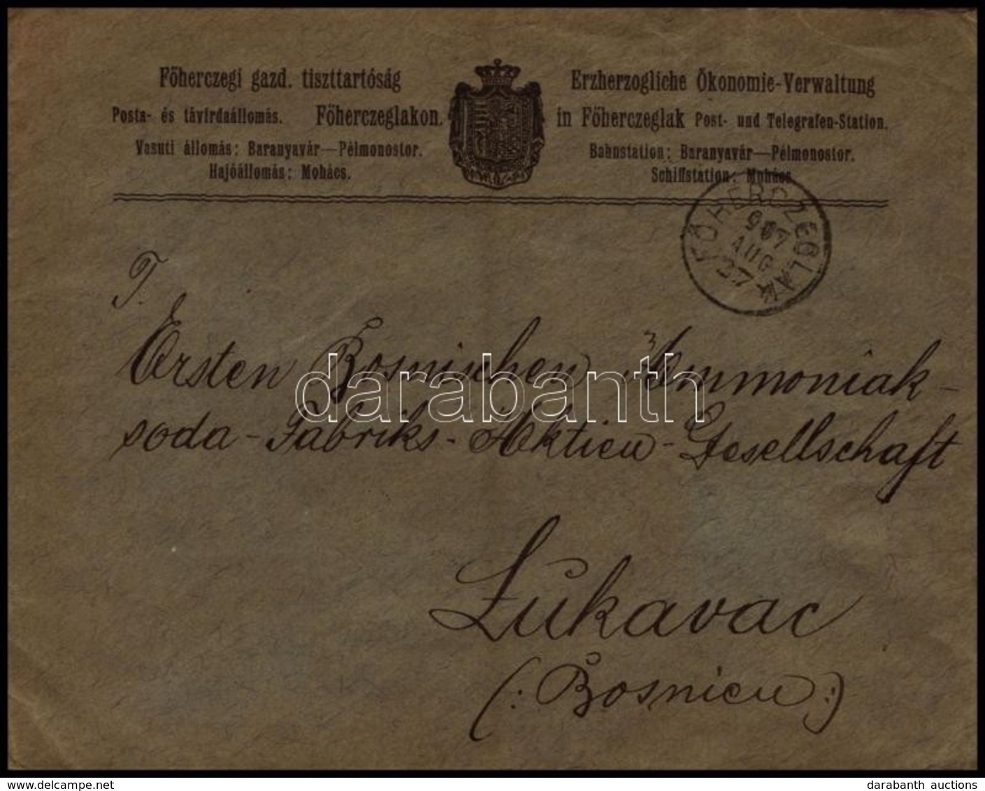 1907 Turul 10f Levélen 'FŐHERCZEGLAK' - Lukavac / Bosznia - Other & Unclassified
