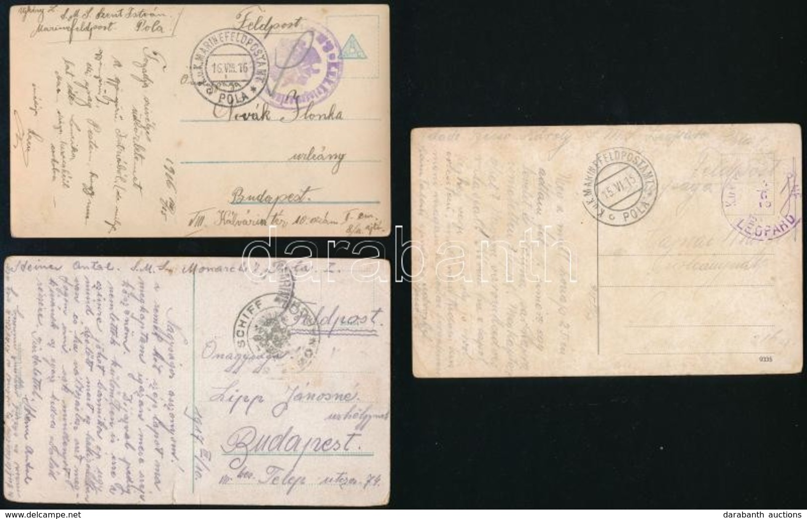 1915-1917 5 Db I. Világháborús Képeslap Haditengerészeti Postával Küldve - Autres & Non Classés