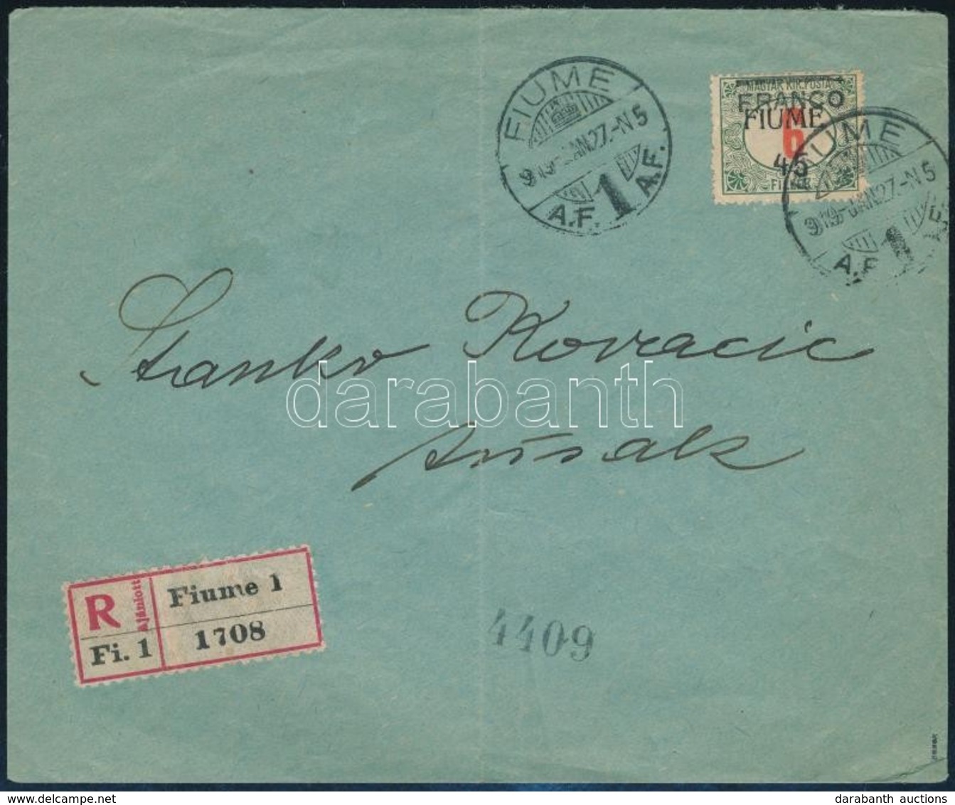 1919 Ajánlott Levél / Registered Cover 'FIUME' - Susak. Signed: Bodor - Other & Unclassified