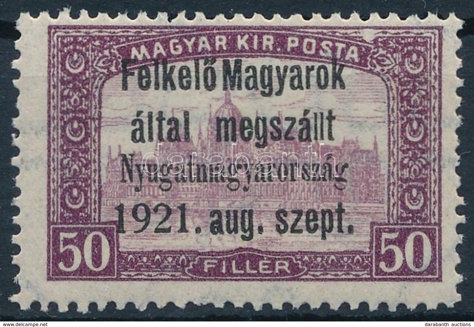 ** Nyugat-Magyarország I. 1921 Parlament 50f Próbanyomat, Bodor Vizsgálójellel - Sonstige & Ohne Zuordnung