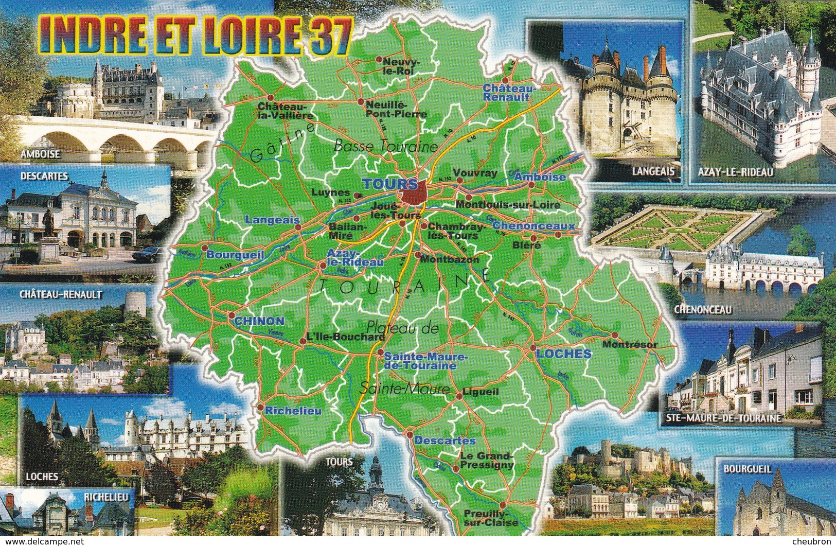 37  INDRE ET LOIRE. .2 CARTES MULTI VUES. LES SITES TOURISTIQUES ET LA  GÉOGRAPHIE DU DÉPARTEMENT - Andere & Zonder Classificatie