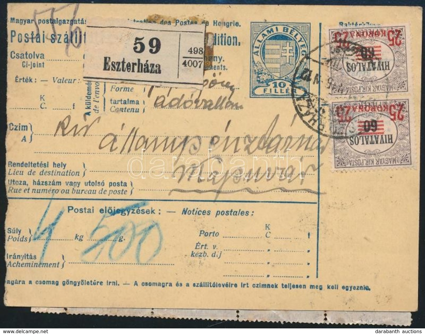 1923 Szállítólevél 12 Db Hivatalos Bélyeggel 'ESZTERHÁZA' - Kapuvár - Other & Unclassified