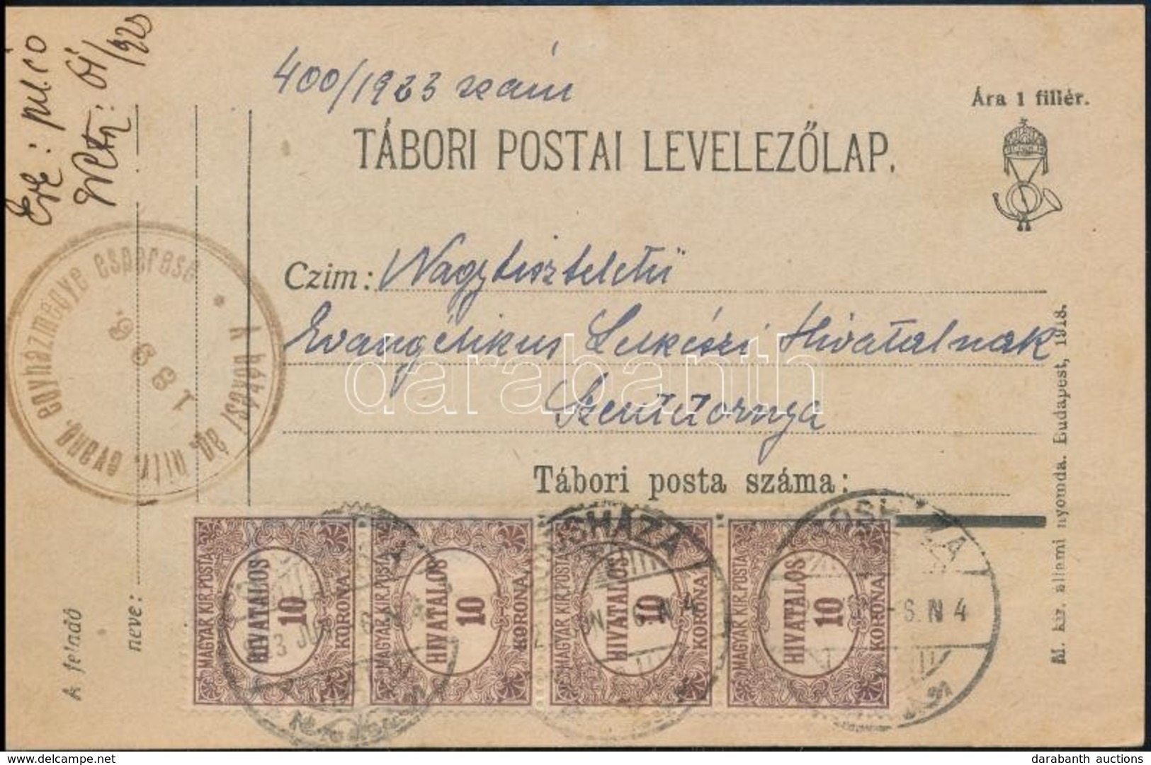 1923 Levelezőlap 4 X Hivatalos 10K Bélyeggel Bérmentesítve - Other & Unclassified