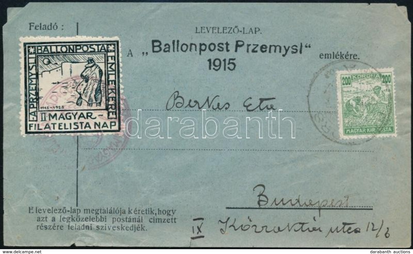 1925 Przemysl Ballonposta Emlék Levelezőlap - Autres & Non Classés