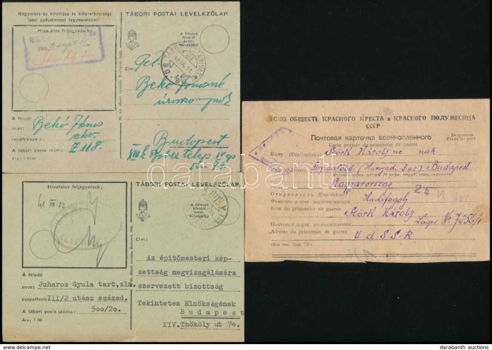 1941-1947 2 Db II. Világháborús Tábori Posta és 1 Db Hadifogoly Levelezőlap - Other & Unclassified