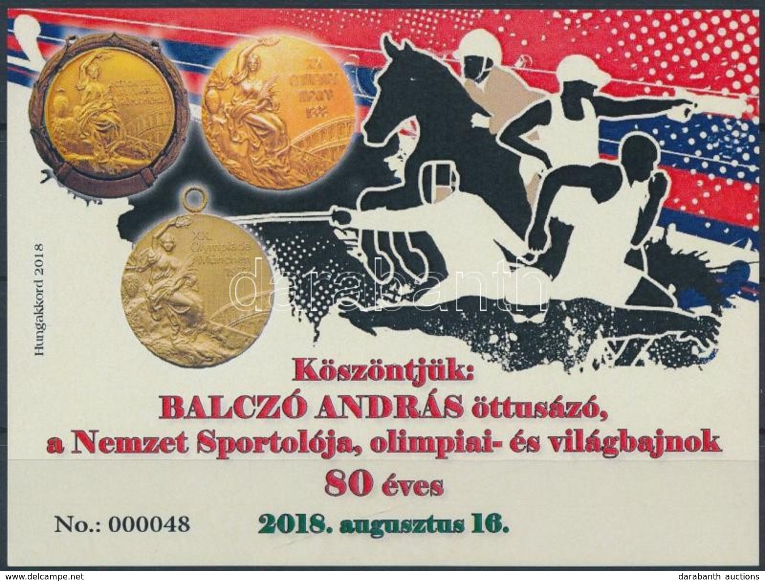 ** 2018 80 éves Balczó András öttusázó, A Nemzet Sportolója Emlékív, Fekete 000048 Sorszámmal - Other & Unclassified