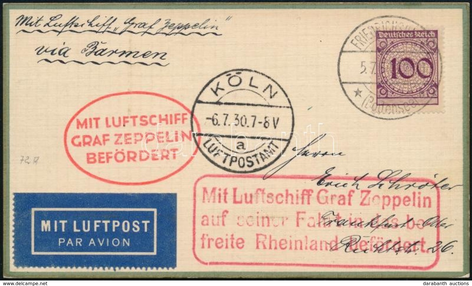 1930 Zeppelin Kölni útja Levelezőlap / Zeppelin Flight To Köln Postcard - Autres & Non Classés