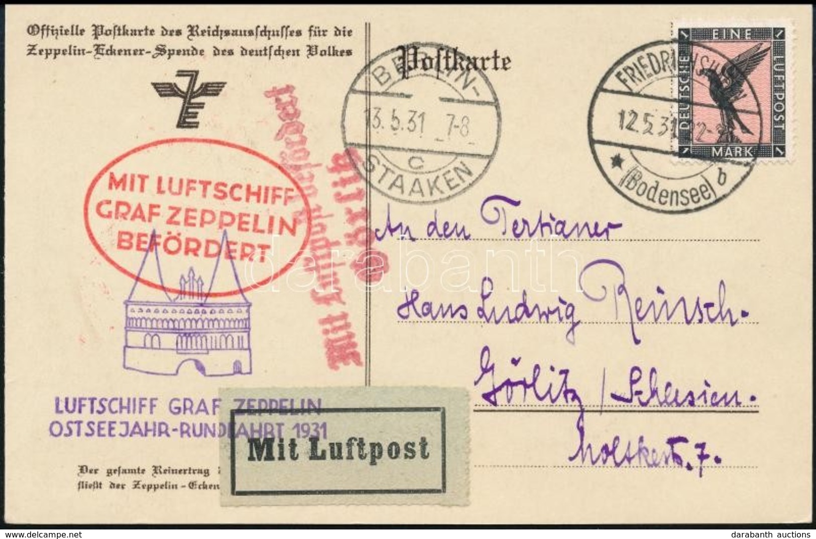 1931 Zeppelin Keleti Tengeri Körútja Képeslap / Zeppelin Ostseejahr Rundfahrt Postcard - Other & Unclassified