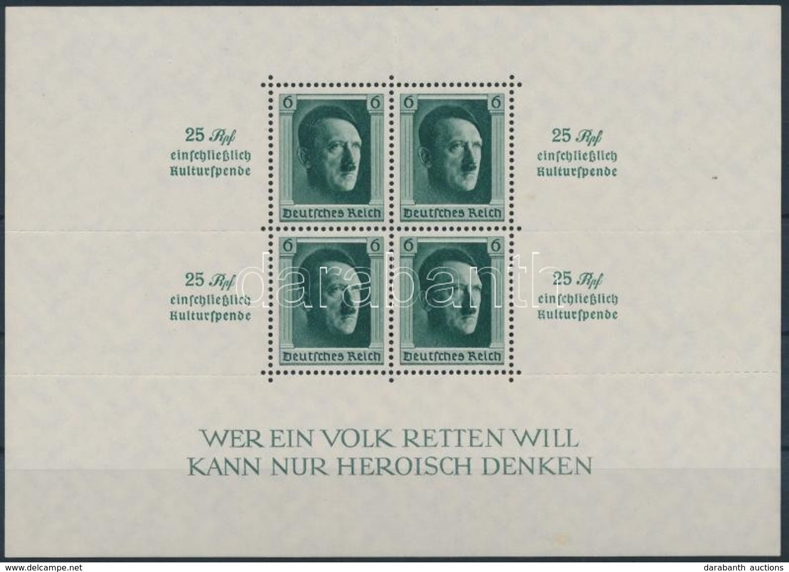 ** 1937 Kultúra Fejlesztése; Hitler Blokk Mi 9 (színén Apró Betapadásnyom A Blokk Alsó Szélén / Gum Disturbance) - Sonstige & Ohne Zuordnung