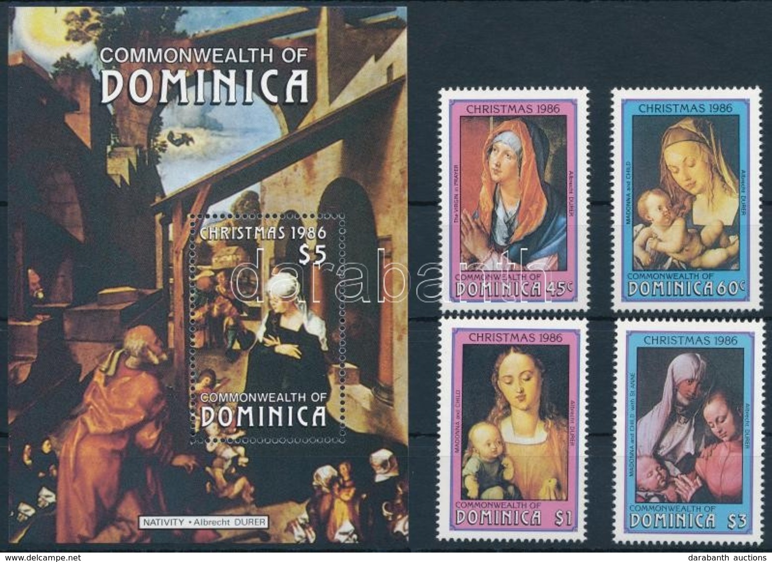 ** 1986 Karácsony, Festmények Sor + Blokk,
Christmas, Paintings Set + Block
Mi 993-996 + Mi 114 - Sonstige & Ohne Zuordnung