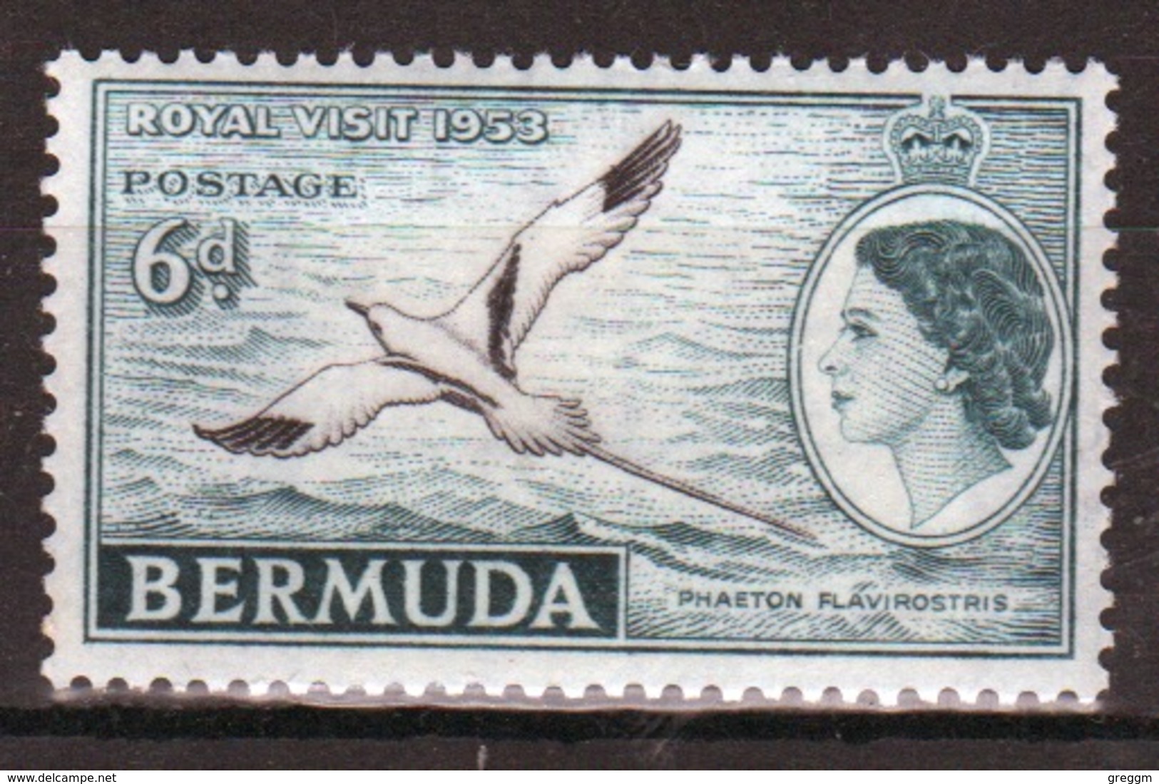 Bermuda Elizabeth II 6d Single Stamp From The 1953 Royal Visit. - Bermuda