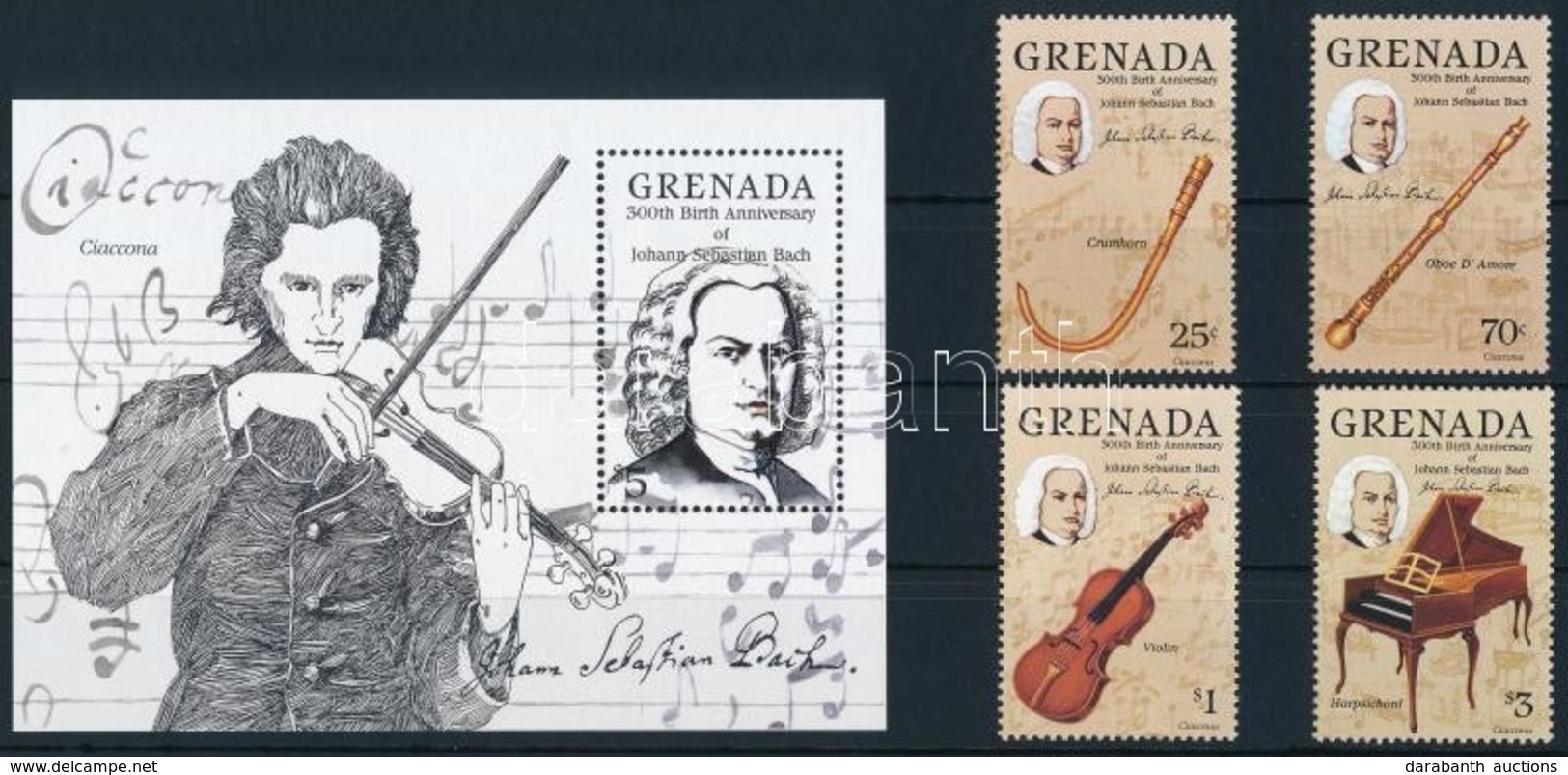 ** 1985 Johann Sebastian Bach Sor + Blokk,
Johann Sebastian Bach Set + Block
Mi 1403-1406 + Mi 144 - Other & Unclassified