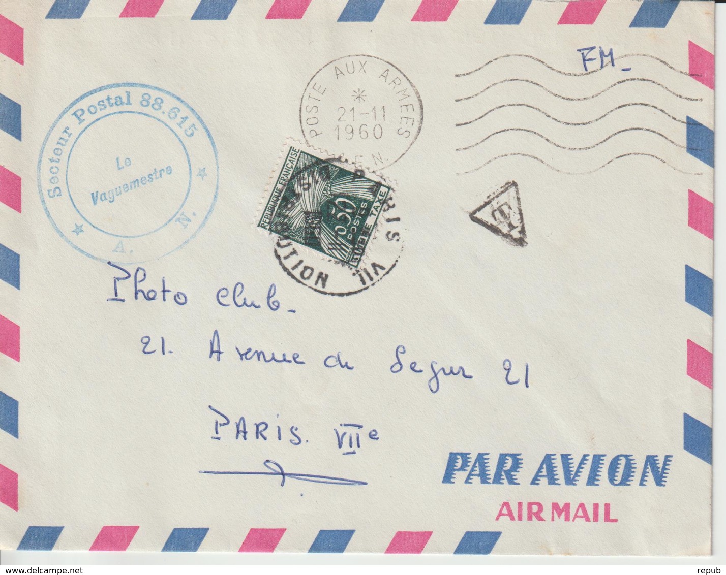Lettre AFN 1960 Pour La France Avec Taxe 0.50F Gerbe - 1960-.... Lettres & Documents