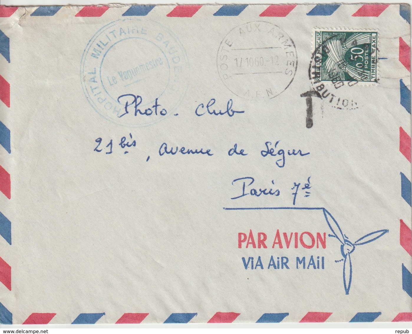 Lettre AFN 1960 Pour La France Avec Taxe 0.50F Gerbe - 1960-.... Briefe & Dokumente
