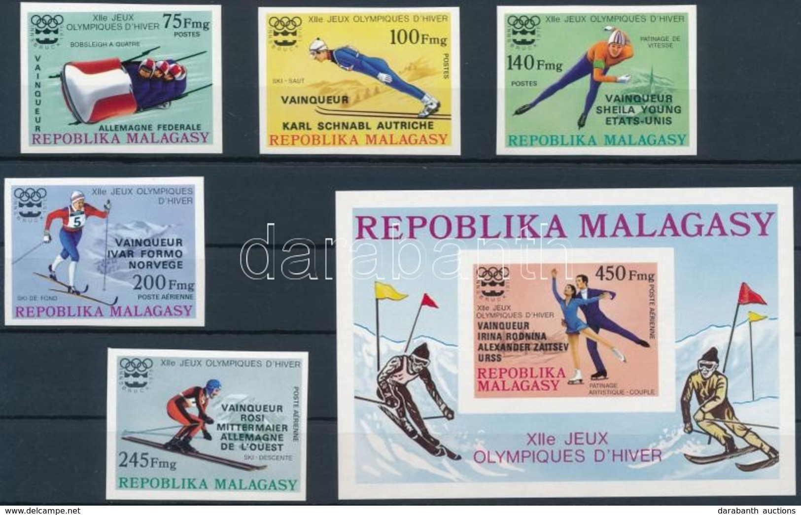 ** 1976 Olimpiai érmesek Vágott Sor Felülnyomással Mi 802-806 + Vágott Blokk 13 - Other & Unclassified