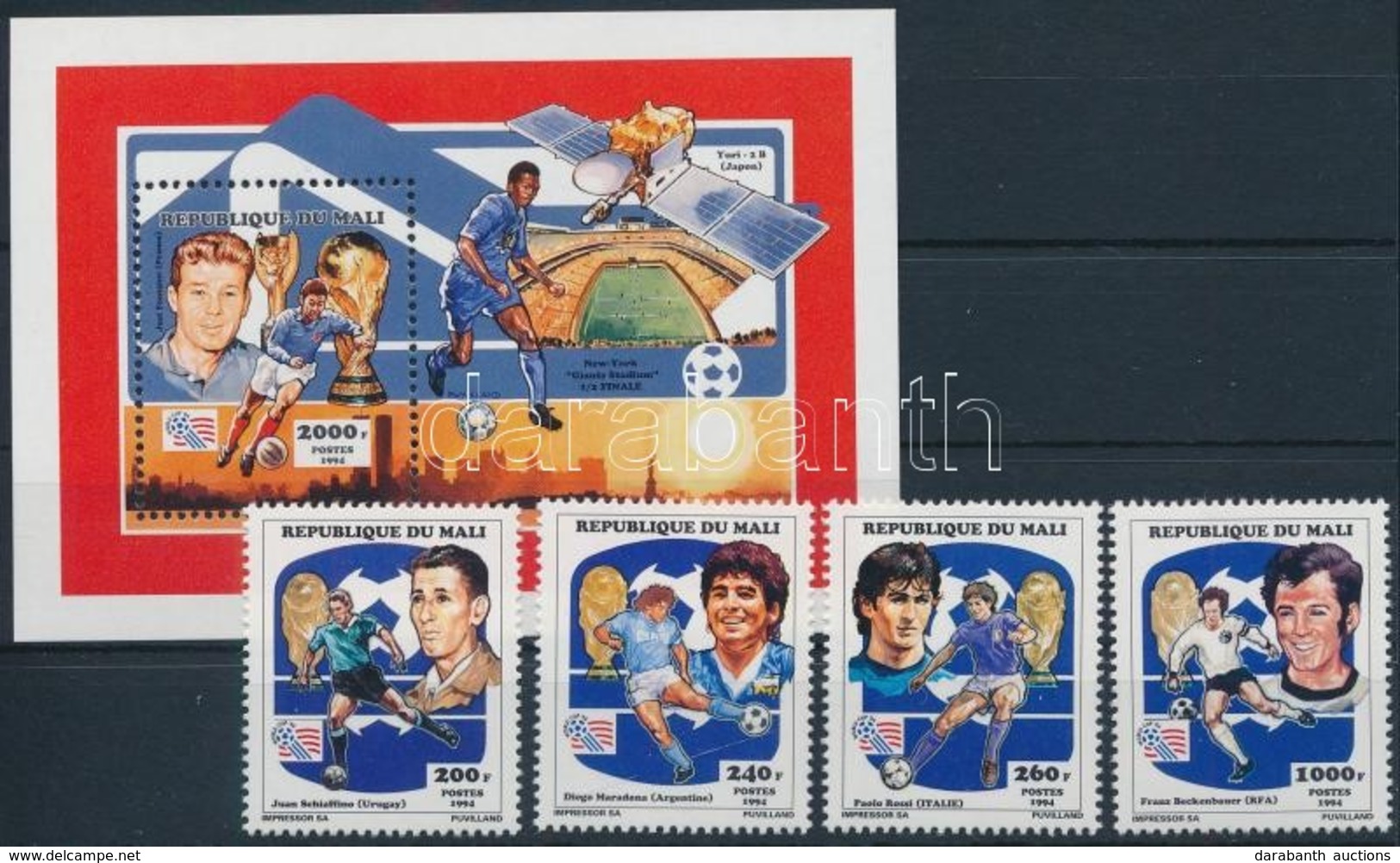 ** 1994 Labdarúgó-világkupa 1994, USA Sor + Blokk,
Football World Cup 1994, USA Set + Block
Mi 1196 A - 1199 A + Mi 35 A - Sonstige & Ohne Zuordnung