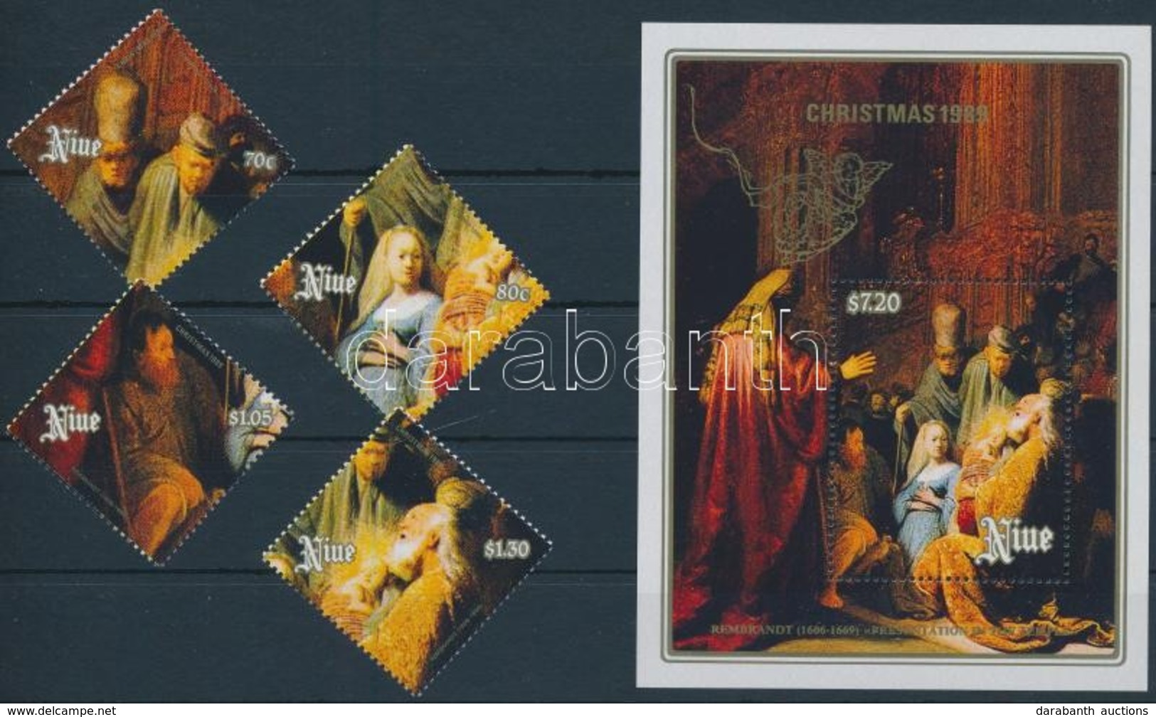 ** 1989 Karácsony, Rembrandt Festmények Sor + Blokk,
Christmas, Rembrandt Paintings Set + Block
Mi 748-751 + Mi 115 - Other & Unclassified