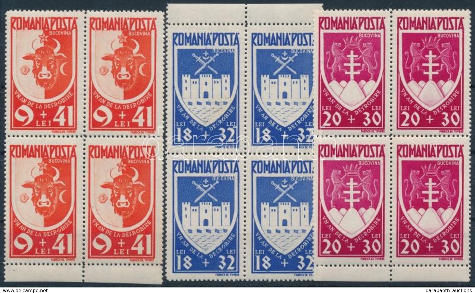 ** 1942 Bukovina Visszacsatolása Sor 4-es Tömbökben Mi 746-748 (betapadás) - Autres & Non Classés