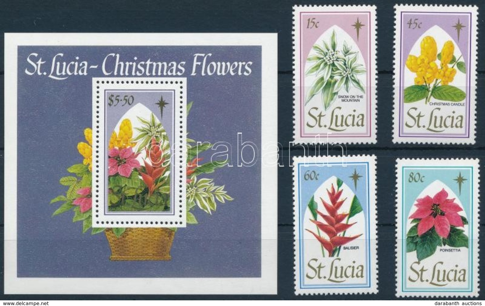 ** 1988 Karácsony, Virágok Sor + Blokk,
Christmas, Flowers Set + Block
Mi 937-940 + Mi 57 - Other & Unclassified