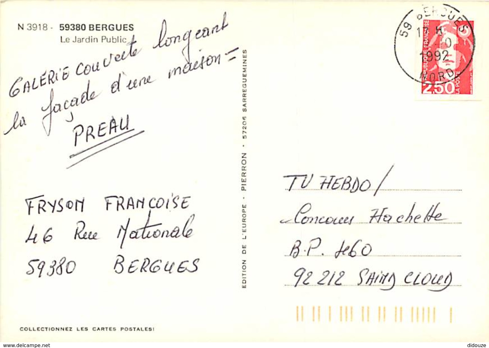 59 - Bergues - Le Jardin Public - Voir Scans Recto-Verso - Bergues