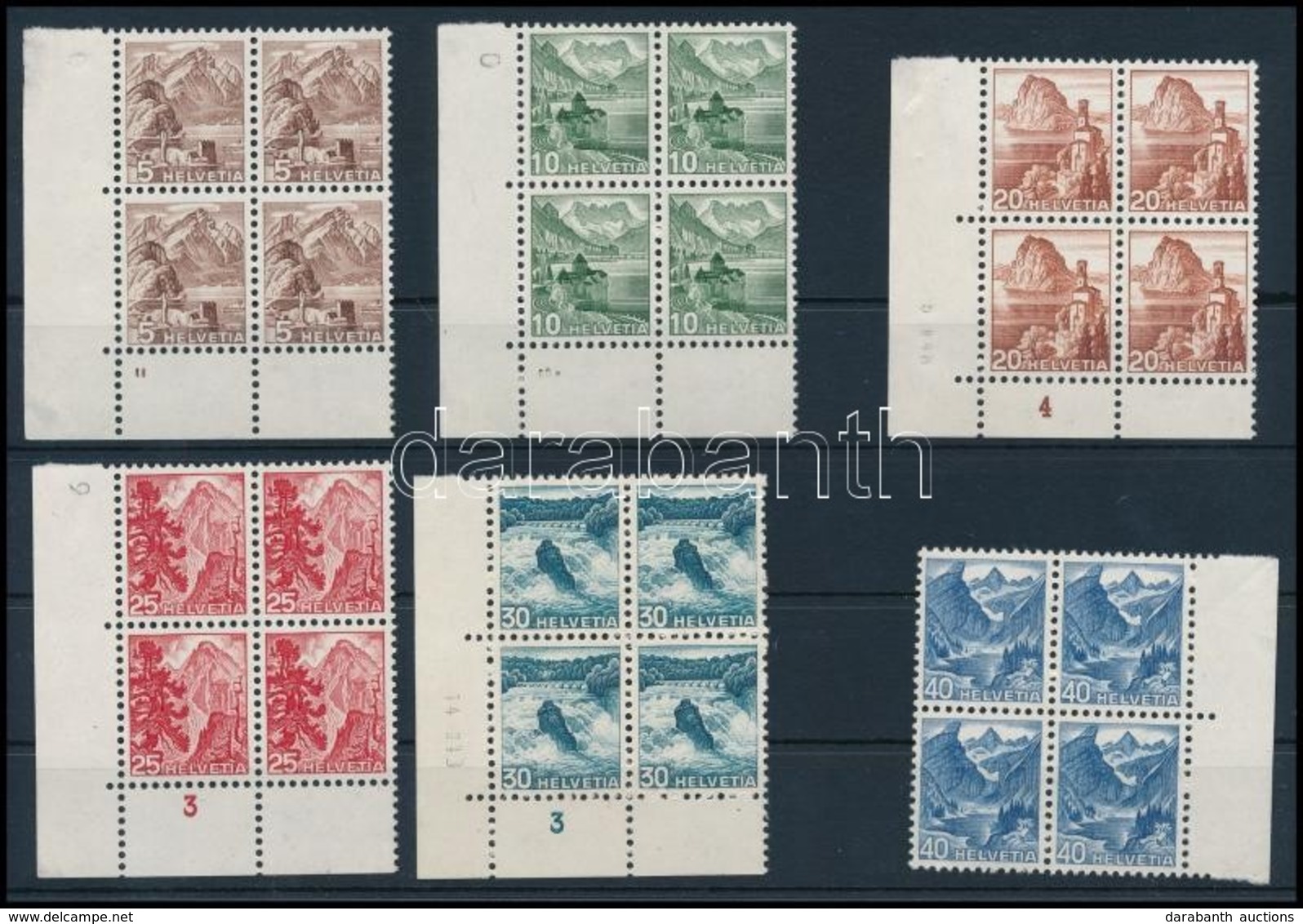 ** 1948 Forgalmi Sor ívsarki 4es Tömbökben,
Definitvie  Set In Blocks Of 4
Mi 500-505 - Other & Unclassified