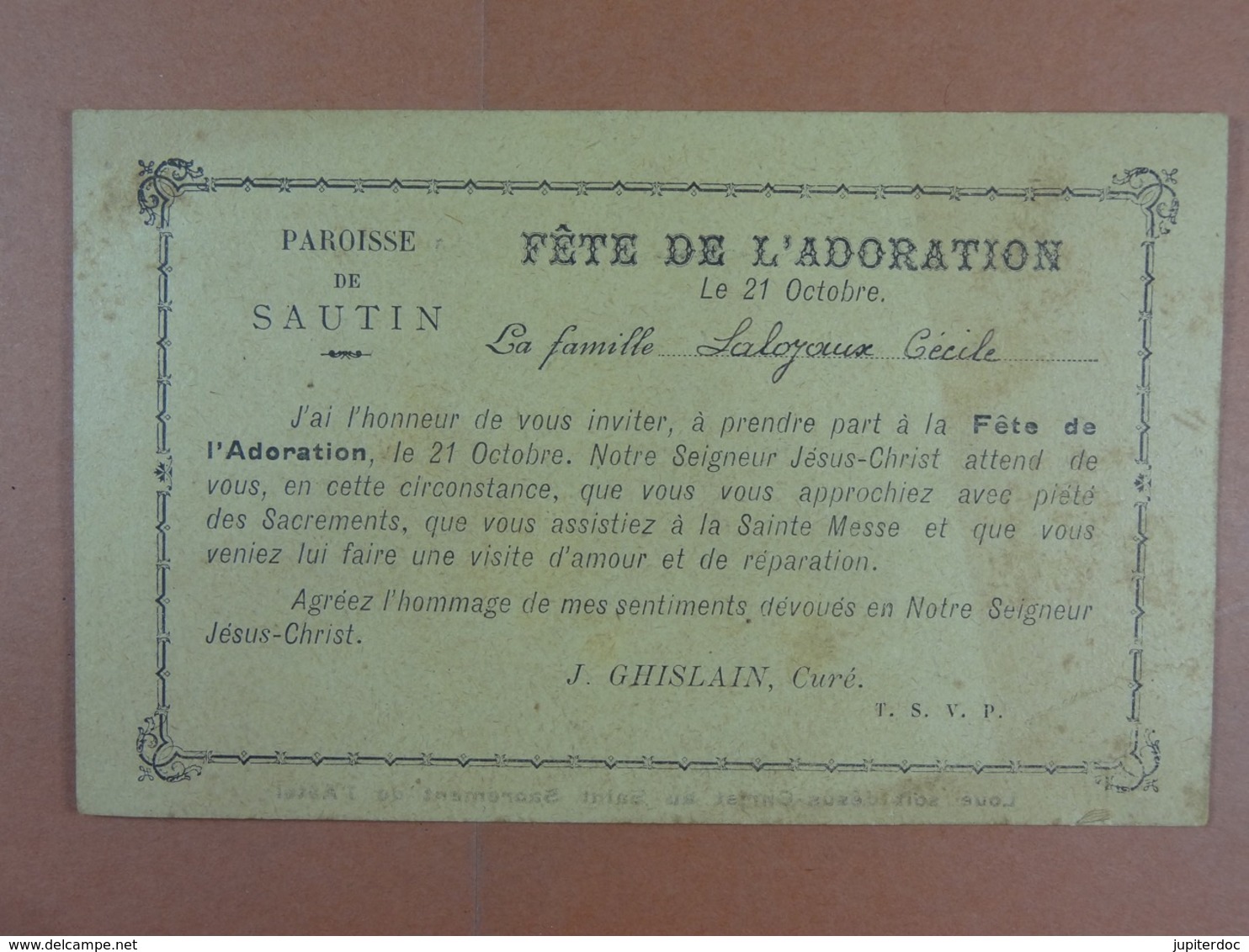 Sautin Invitation à La Fête De L' Adoration J.Ghislain,Curé - Zonder Classificatie