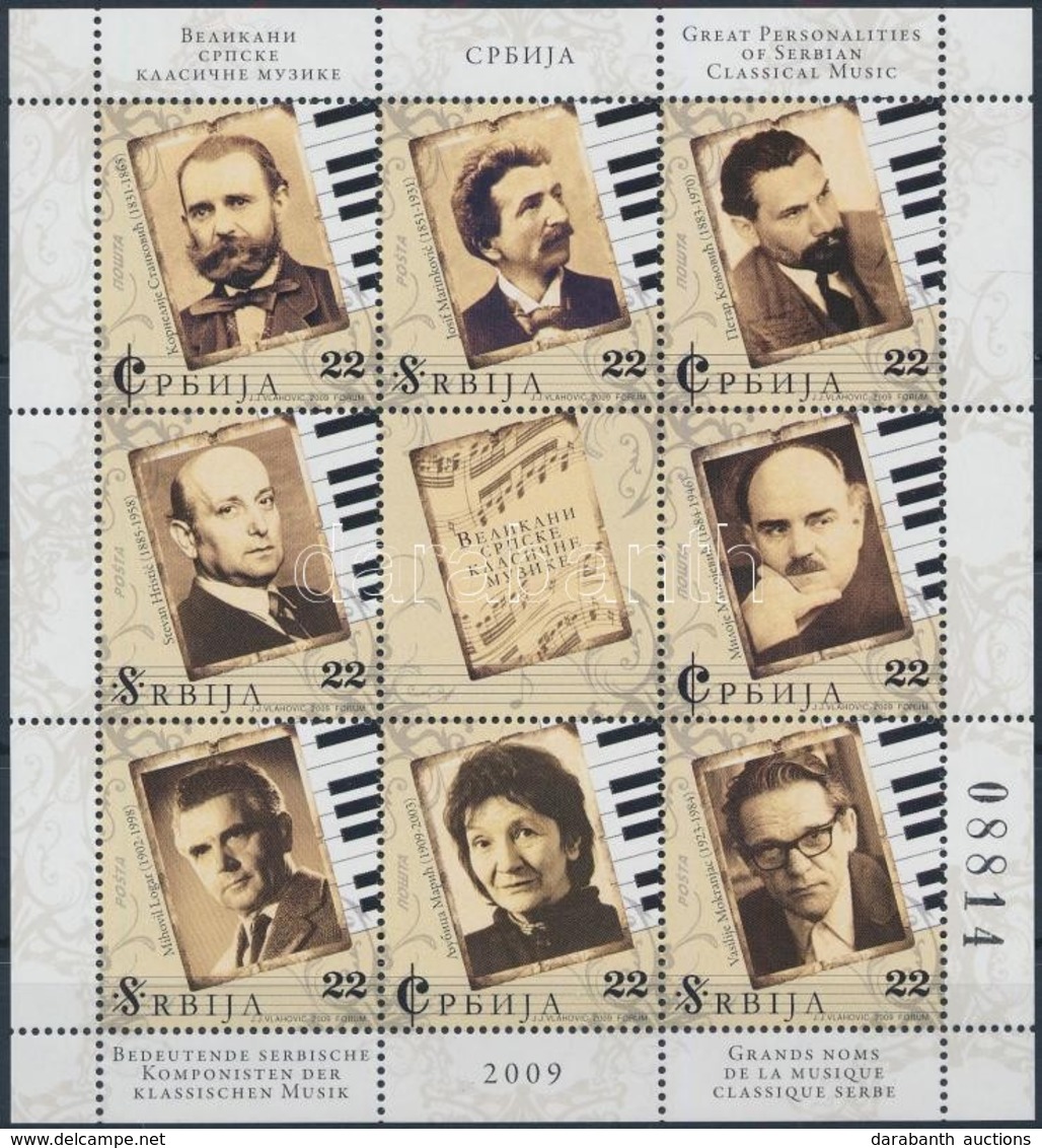 ** 2009 Zeneszerzők Kisív,
Composers Mini Sheet
Mi 305-312 - Autres & Non Classés