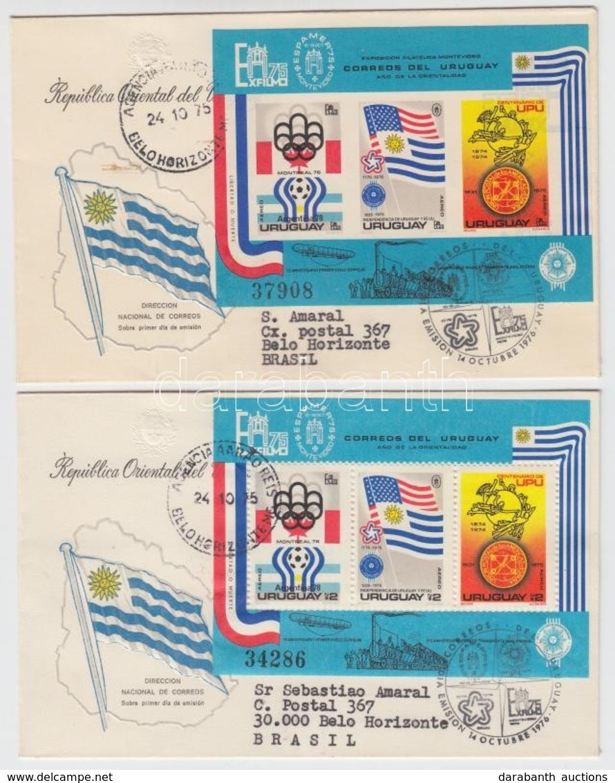 1975 100 éves Az UPU; Olimpia, USA Bicentenárium Blokk Mi 28 Fogazott és Vágott 2 Db FDC-n - Sonstige & Ohne Zuordnung