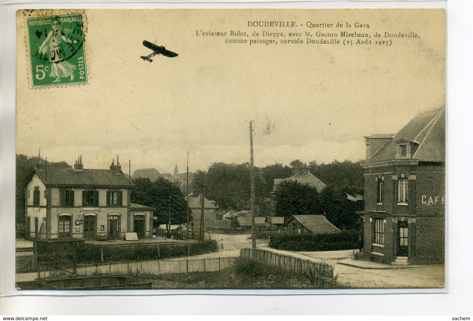 76 DOUDEVILLE Aviation Carte Rare - Quartier Gare Aviateur BIDOT Survol Du Village 15 Aout 1913  /D07-S2017 - Autres & Non Classés