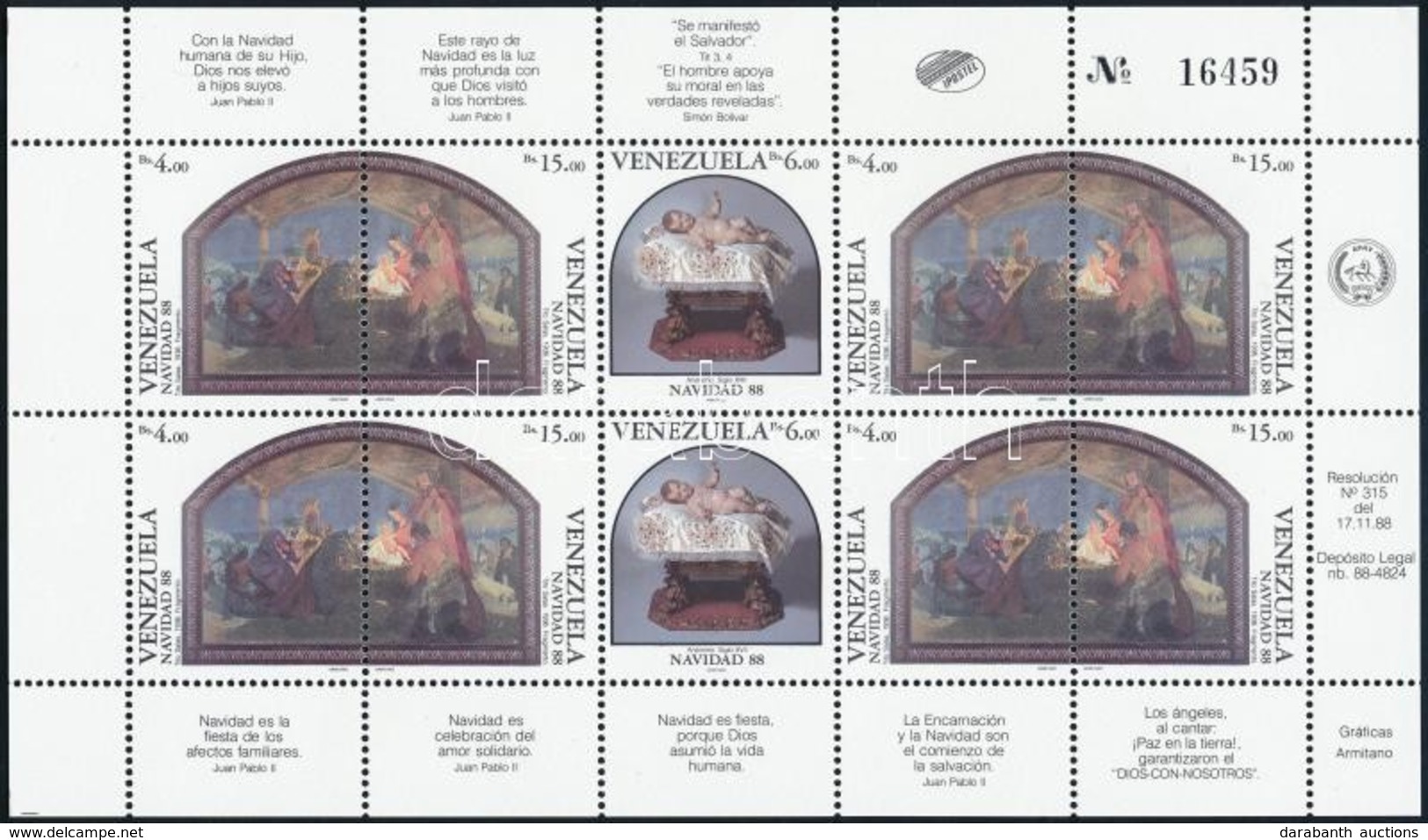 ** 1988 Karácsony Kisív,
Christmas Mini Sheet
Mi 2575-2577 - Sonstige & Ohne Zuordnung