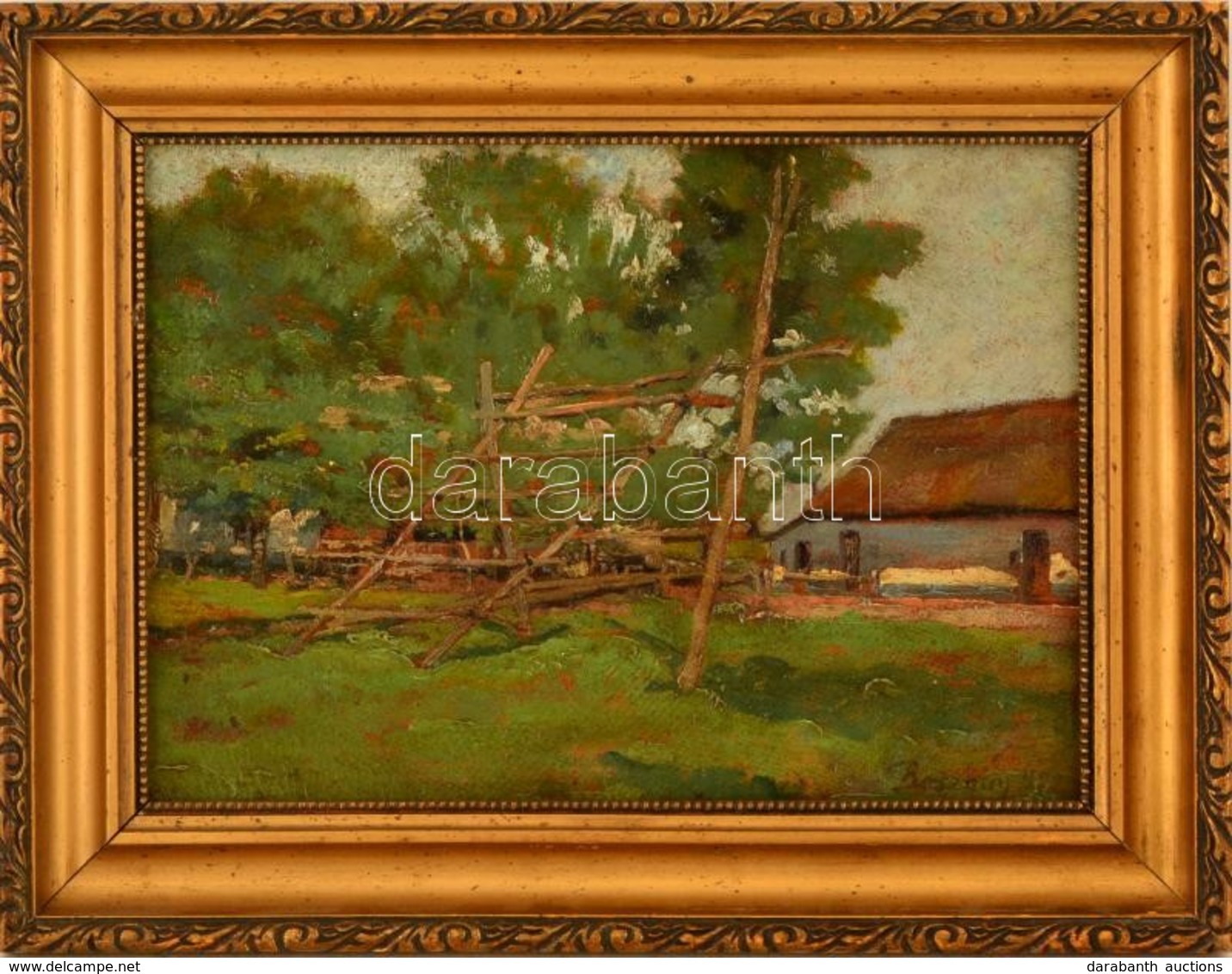 Bosznay Jelzéssel: Falusi Udvar Szárítóval. Olaj, Karton, Keretben, 23×32 Cm - Autres & Non Classés