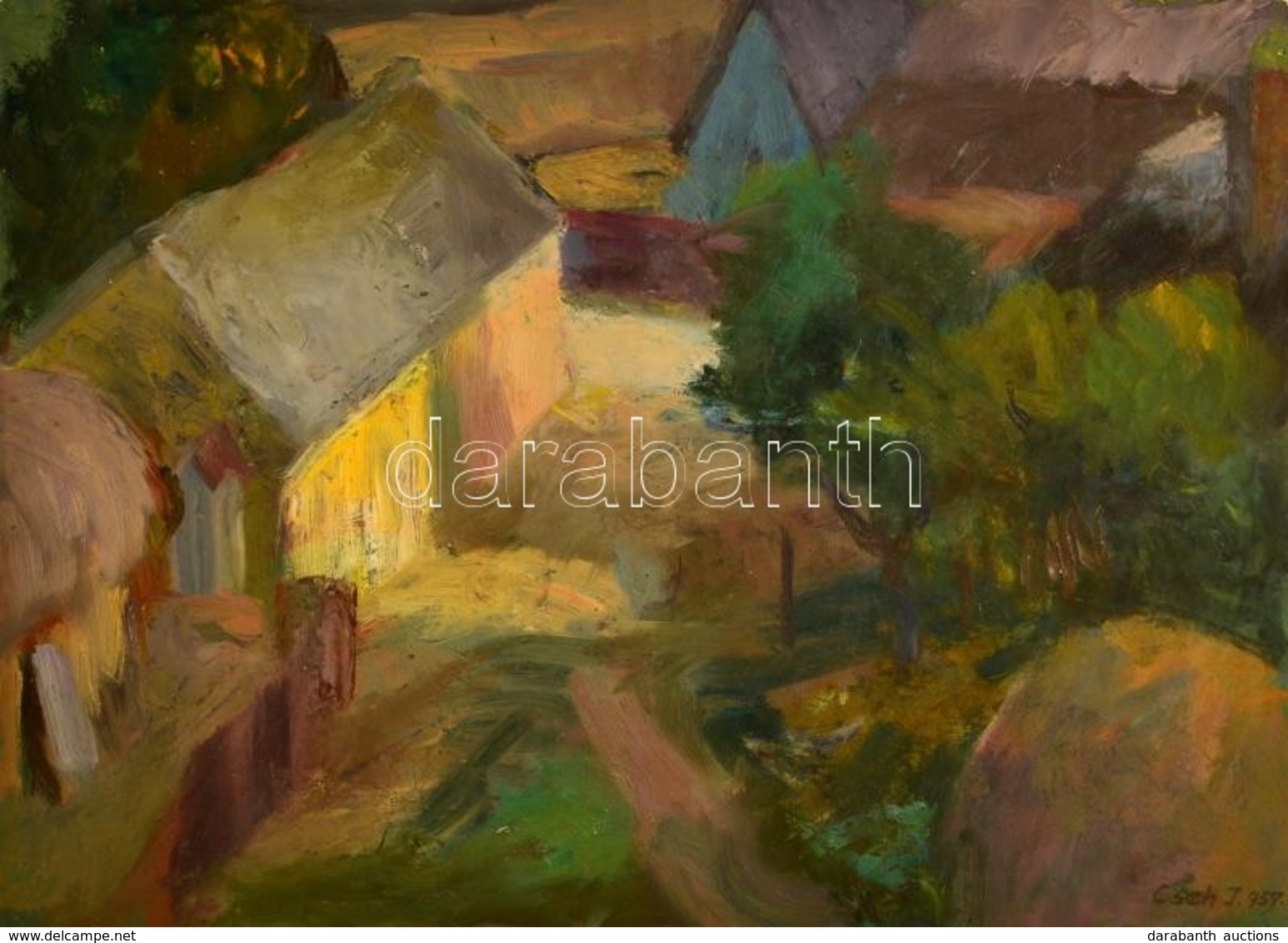 Cseh István (1916-1975): Vörösberényi Részlet. Olaj, Papír, Jelzett, 31×44 Cm - Sonstige & Ohne Zuordnung