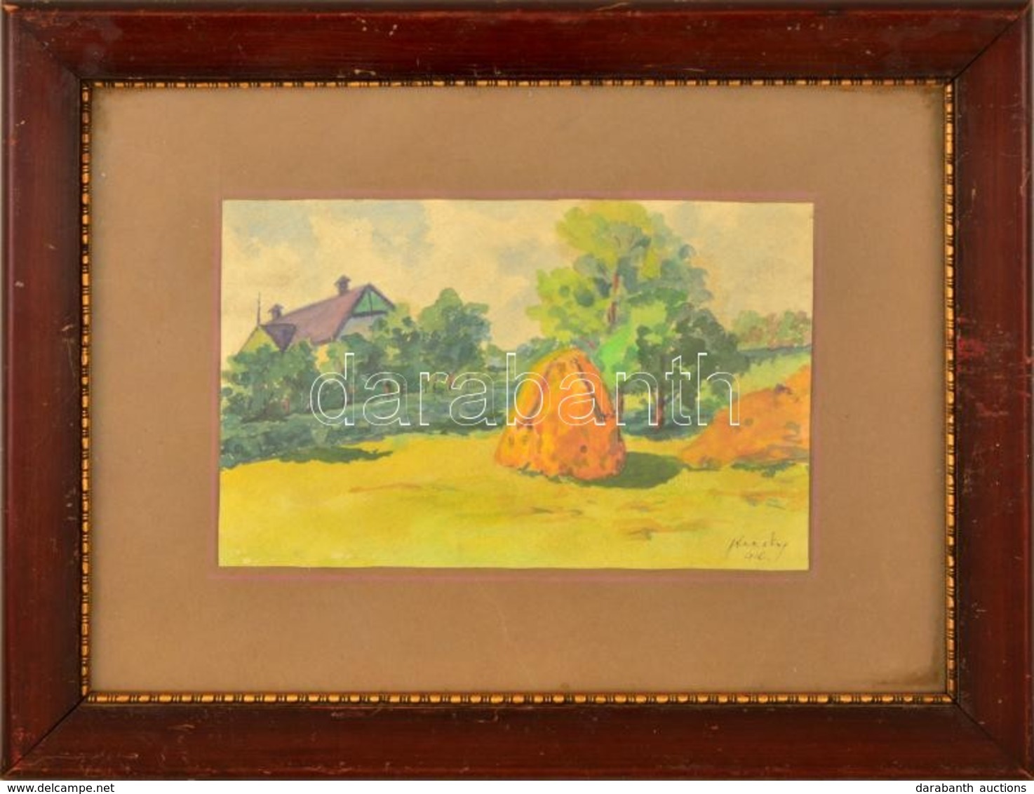 Frecskay Endre (1875-1919): Szénabála.Akvarell, Papír, Jelzett, üvegezett Keretben, 14×22,5 Cm - Autres & Non Classés