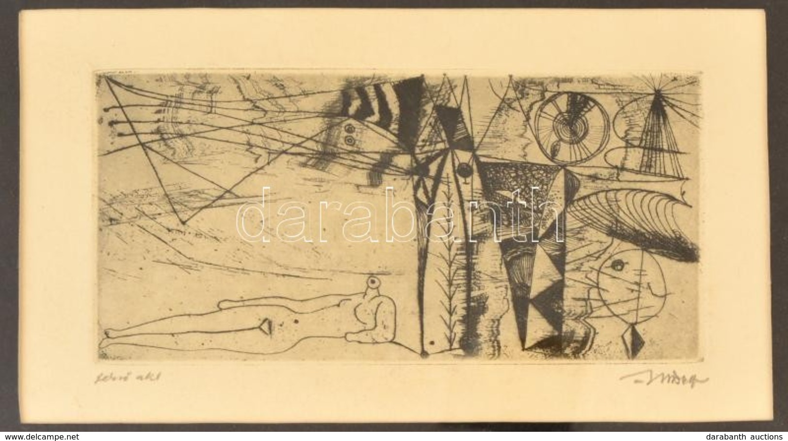 Hincz Gyula (1904-1986): Fekvő Akt. Rézkarc, Papír, Jelzett, üvegezett Keretben, 9×19,5 Cm - Sonstige & Ohne Zuordnung