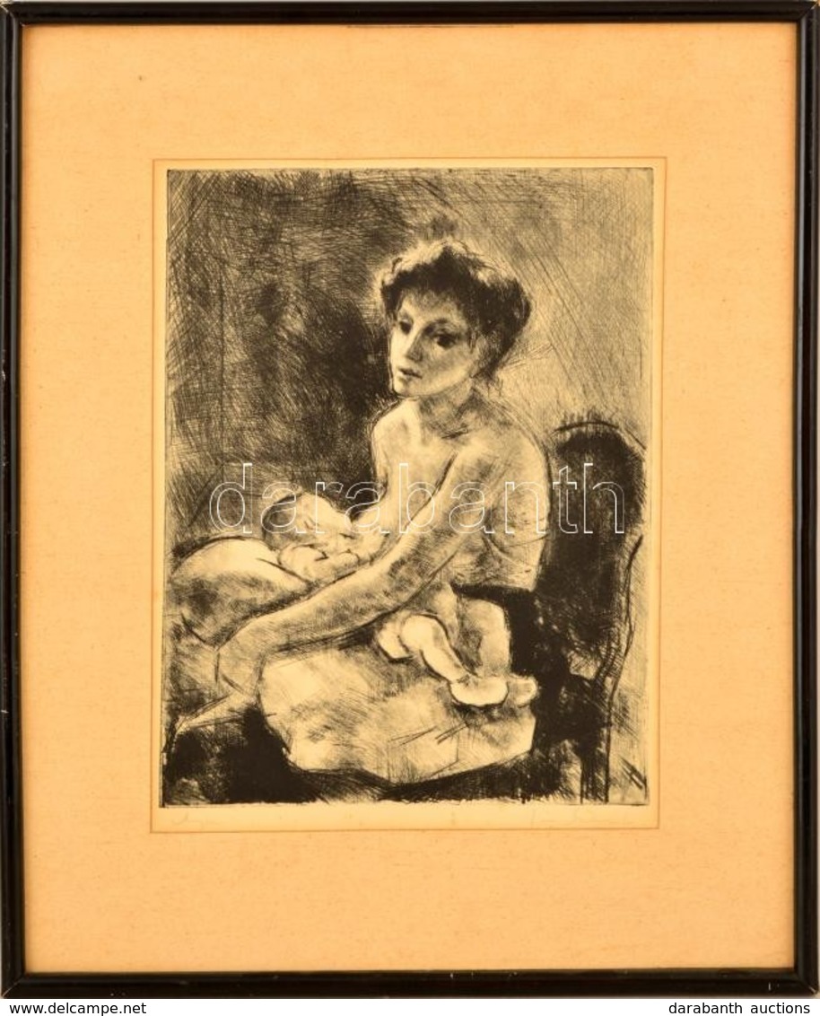 Iván Szilárd (1912-1988): Anya. Rézkarc, Papír, Jelzett, Keretben, 35×26 Cm - Autres & Non Classés