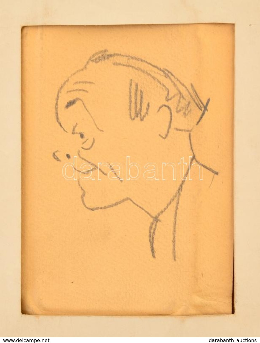 Kontuly Jelzéssel: Férfi Fej (karikatúra 1938). Ceruza, Papír, 15×10 Cm - Sonstige & Ohne Zuordnung