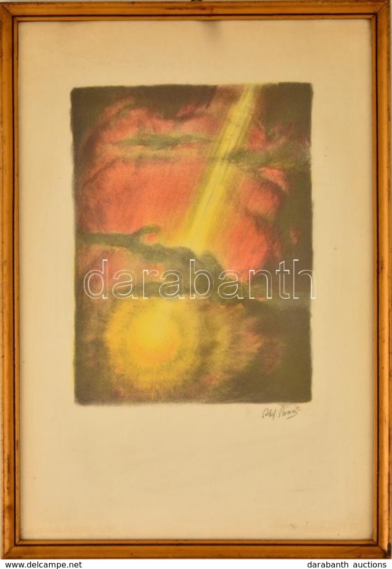 Abel Pann (1883-1963) És Isten Megteremté A Fényt. Színes Litográfia, Papír, Jelzett, üvegezett Keretben, 26×20 Cm - Autres & Non Classés