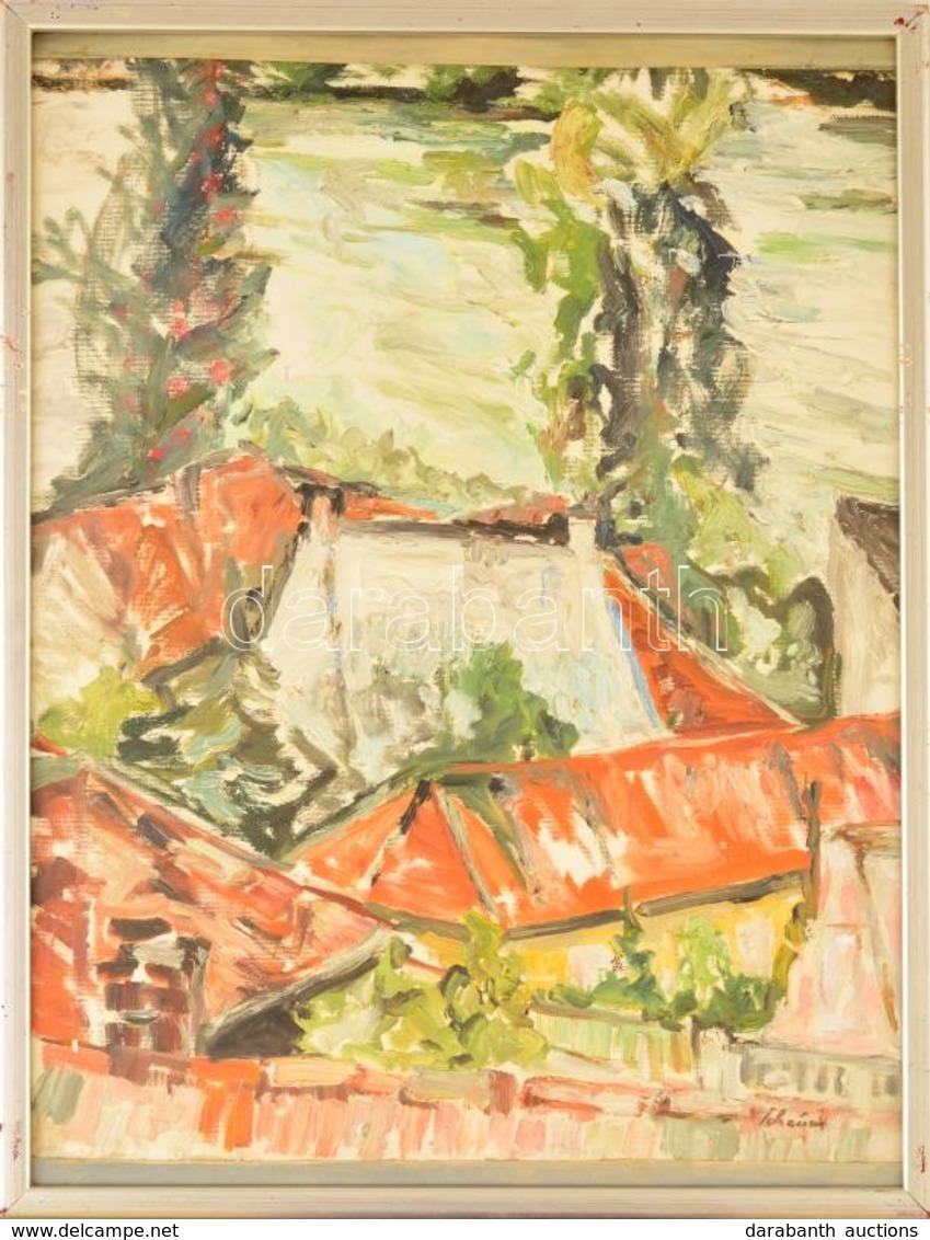 Schéner Jelzéssel: Háztetők. Olaj, Vászon, üvegezett Keretben, 50×39 Cm - Autres & Non Classés