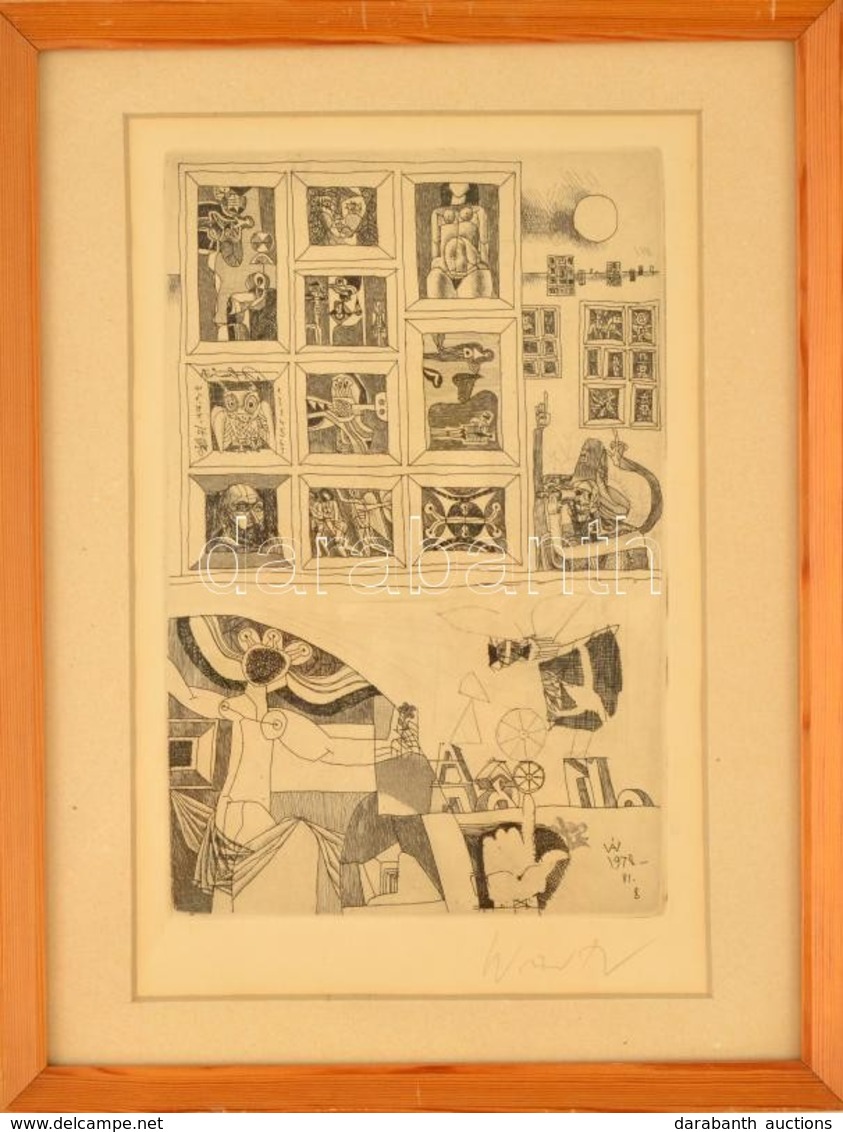 Würtz Ádám (1927-1994): Illusztráció. Rézkarc, Papír, Jelzett, üvegezett Keretben, 29×19 Cm - Other & Unclassified