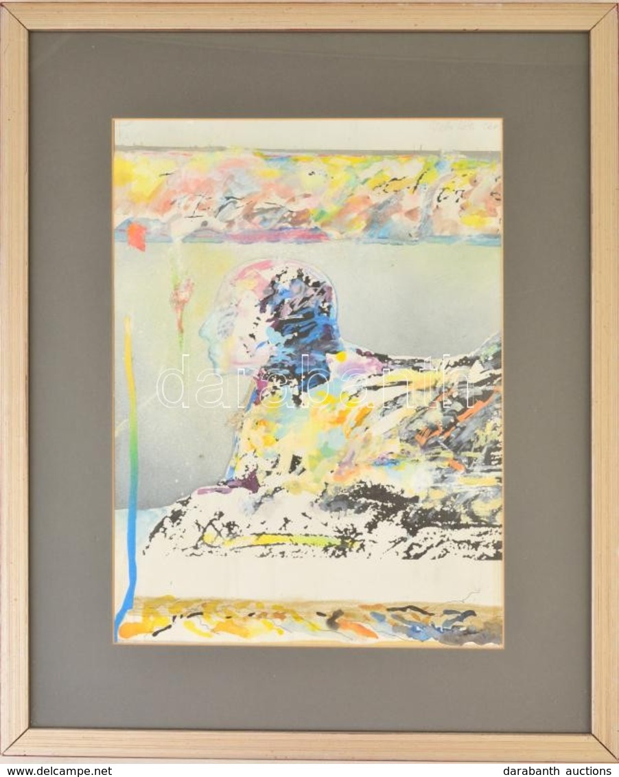 Olvashatatlan Jelzéssel: Modern Szfinx. Kollázs, Papír, üvegezett Keretben, 37×27 Cm - Sonstige & Ohne Zuordnung