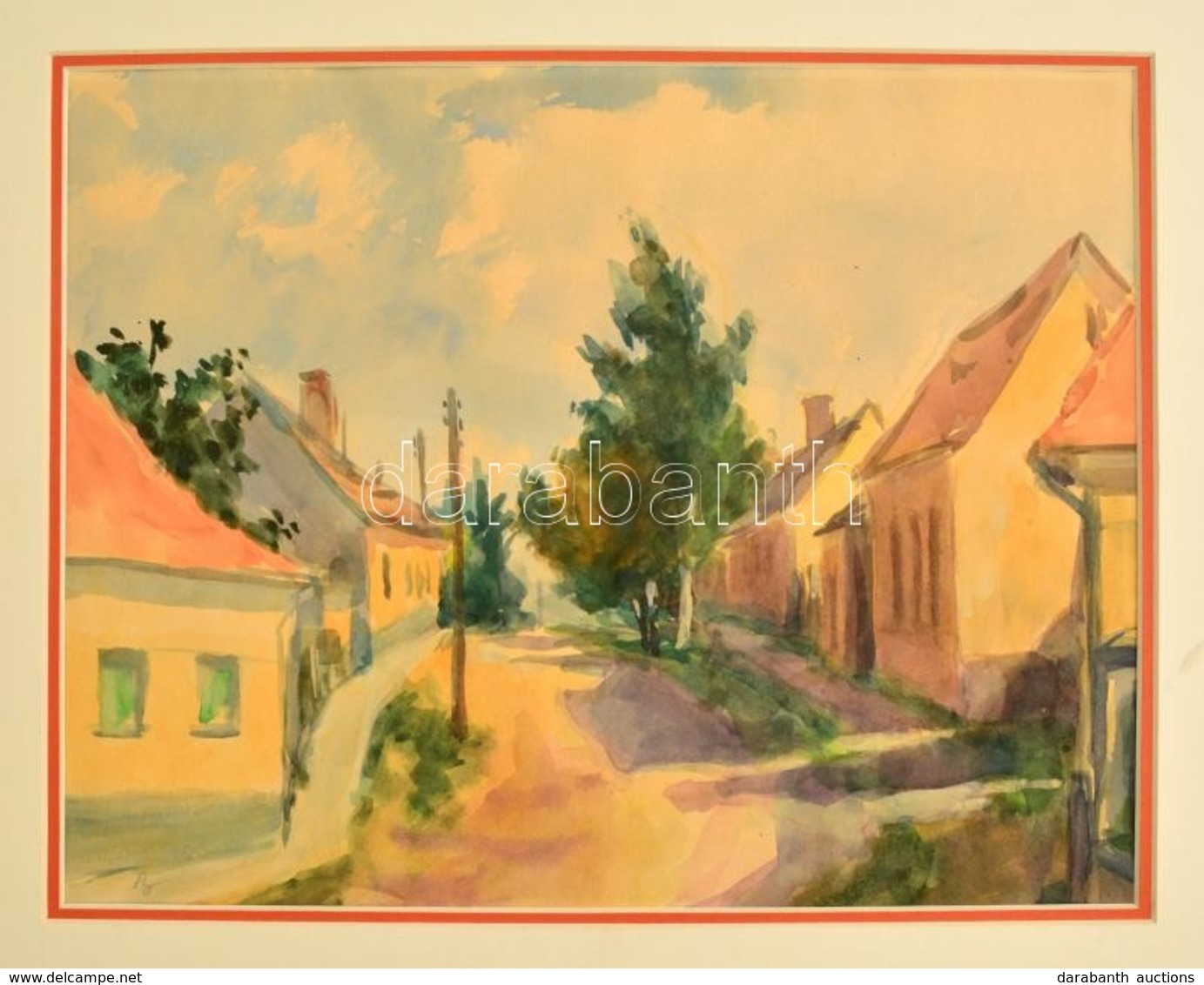 Olvashatatlan Jelzéssel: Utcarészlet. Akvarell, Papír, Paszpartuban, 28×36 Cm - Autres & Non Classés