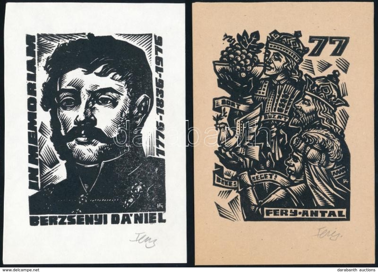 Fery Antal (1908-1994): 2 Db Ex Libris, Fametszet, Papír, Jelzett, 14,5×10 Cm - Autres & Non Classés