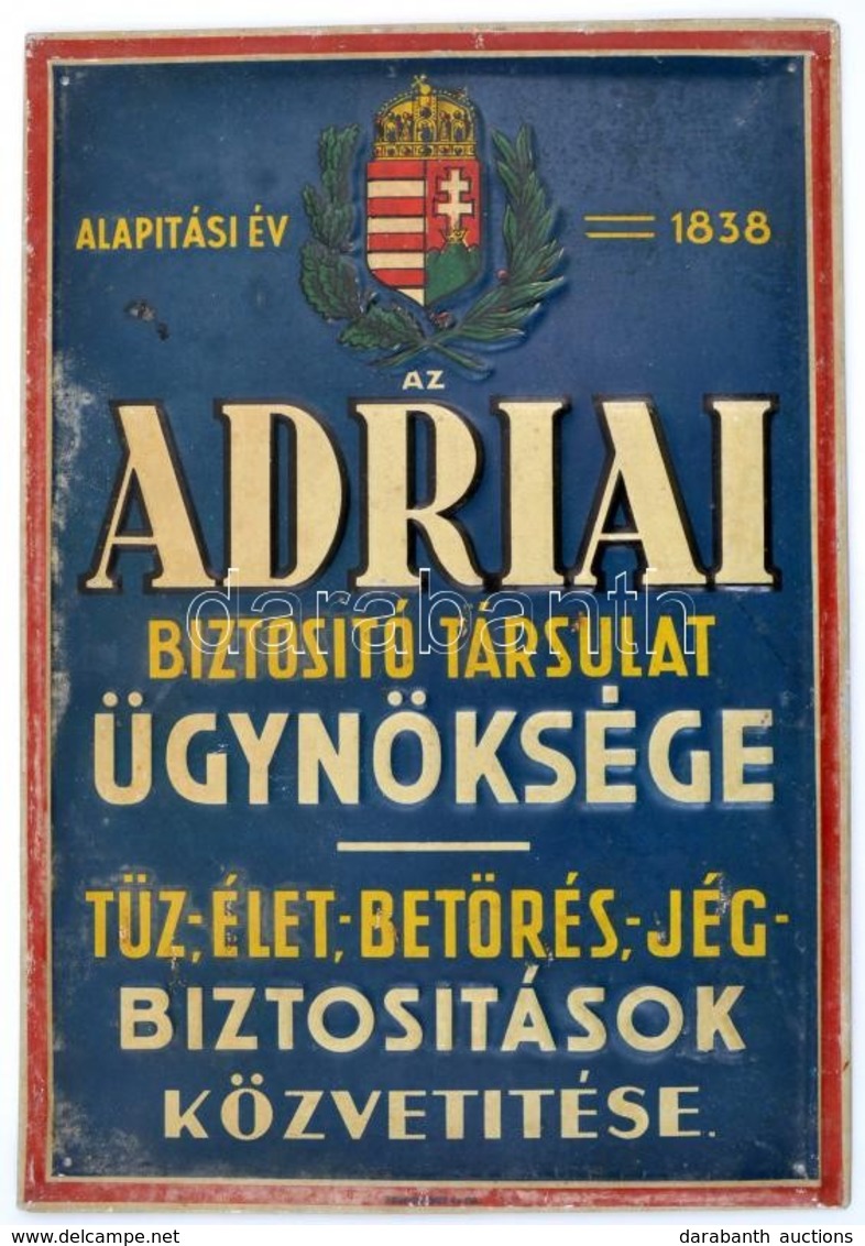 Cca 1920 Adriai Biztosító Társaság Zománcozott Fémtábla, Bruchsteiner és Fia, 26x36 Cm - Other & Unclassified