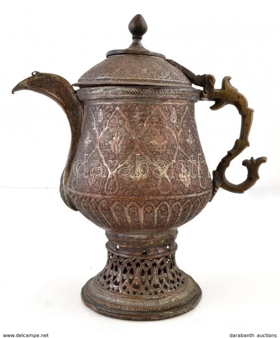 Cca 1800 Antik Perzsa ónozott Réz Teáskanna, Jelzés Nélkül, Kopásokkal, M: 34,5 Cm /
Cca 1800 Antique  Tinned Cooper Tea - Other & Unclassified